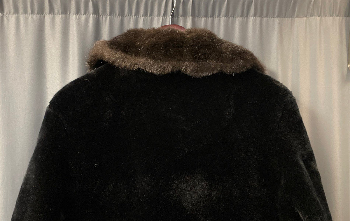 Vintage 70s Borgazia Career Originals Women's Faux Fur Coat Black Brown L/XL