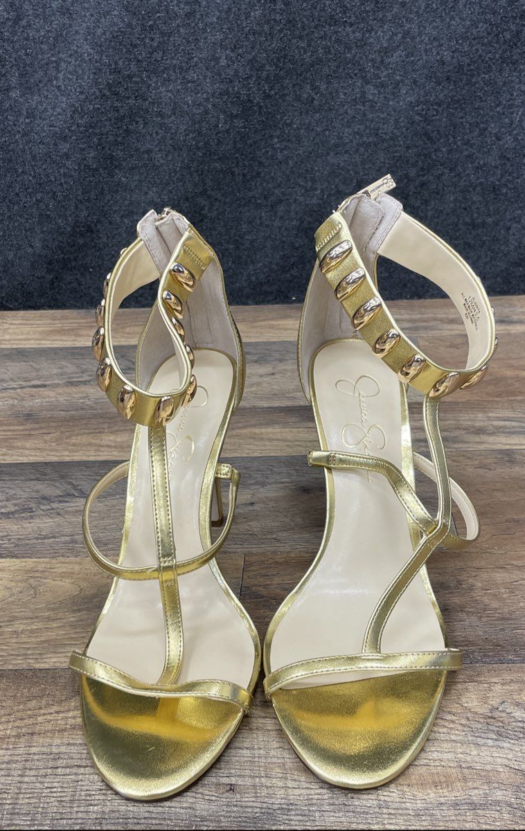 Jessica Simpson Juniya Gold Metallic Stiletto Ankle Strap Sandals Size 7.5