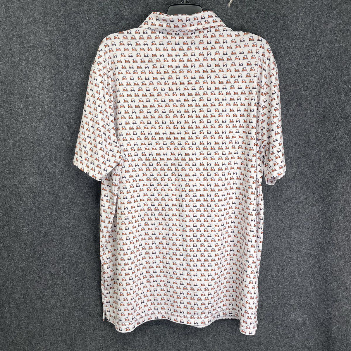 Bayou Birdie Men's Golf Cart All Over Print Polo Shirt White Orange Blue Sz XL