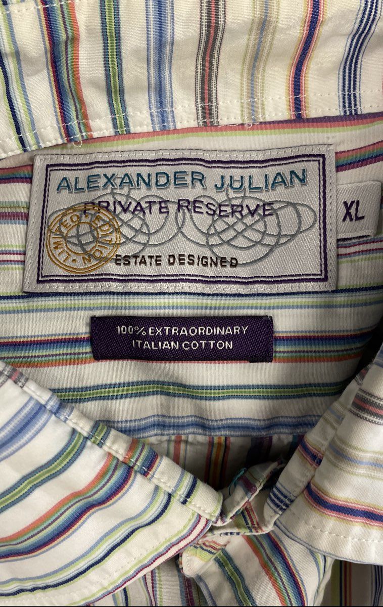 Alexander Julian Men's Private Reserve Estate Designed Stripe Cotton Shirt XL