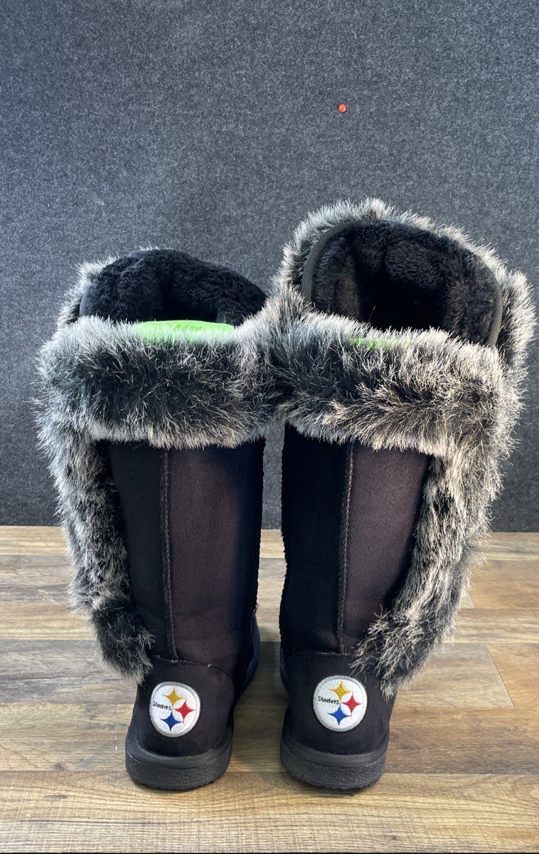 Cuce NFL Pittsburgh Steelers Black Rhinestone Faux Fur Boots Women's Size 11