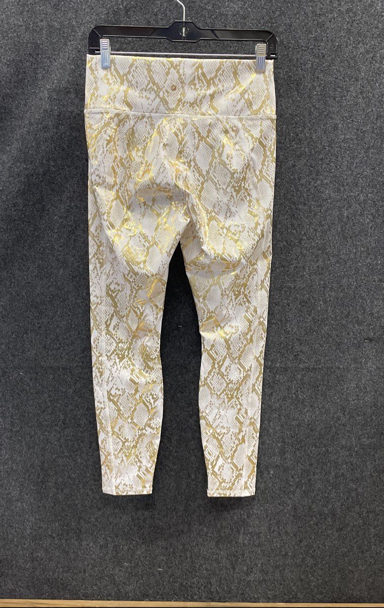 Fabletics Women's High-Waisted Foil Leggings Short White Gold Copper Snake NWT L