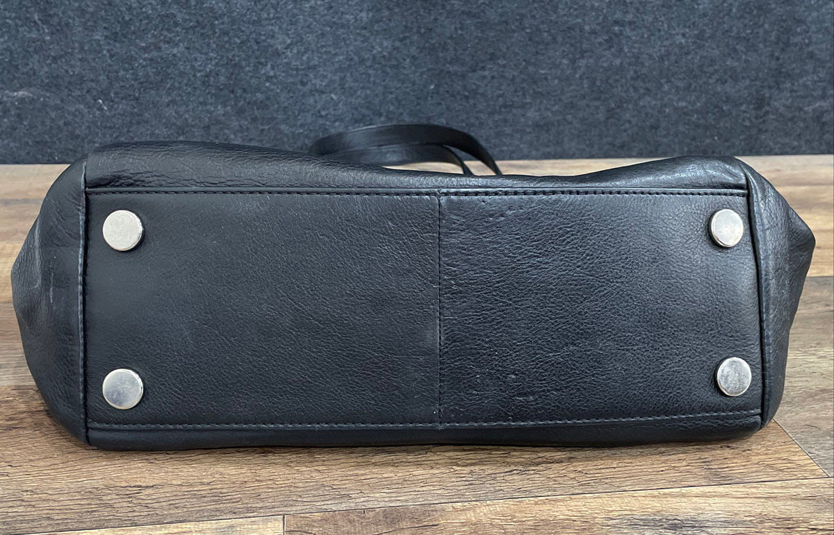 Fossil Black Leather Large Tote Shoulder Bag Silver Hardware