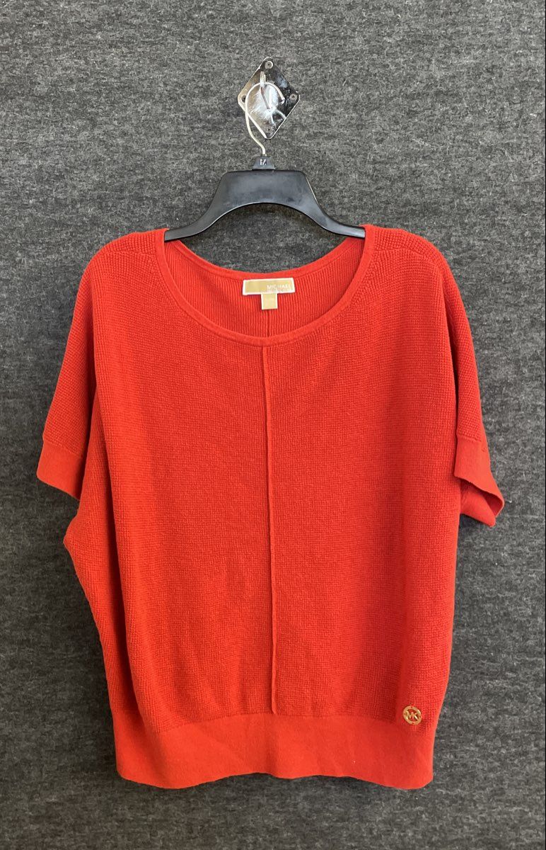 Michael Kors Women's Orange Short Sleeve Textured Knit Scoop Neck Top Sz XL