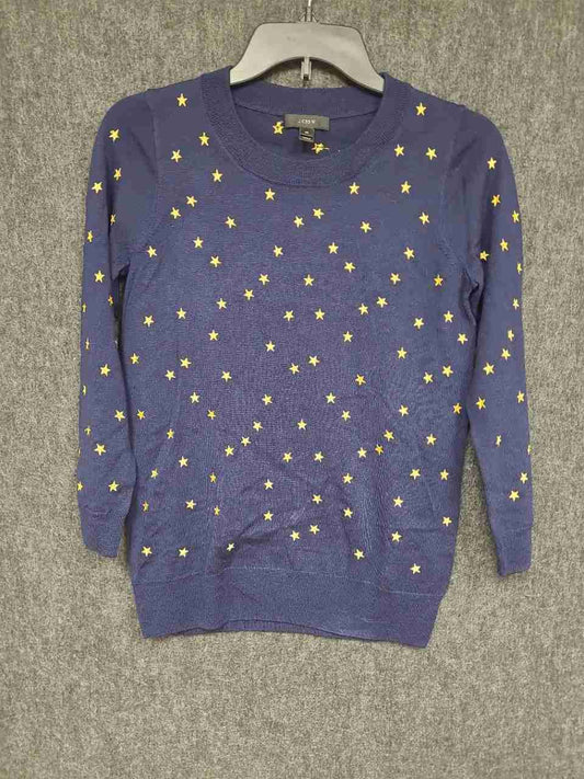 J. Crew Women's Navy Blue Star Embroidered Merino Wool Crewneck Sweater Sz XS