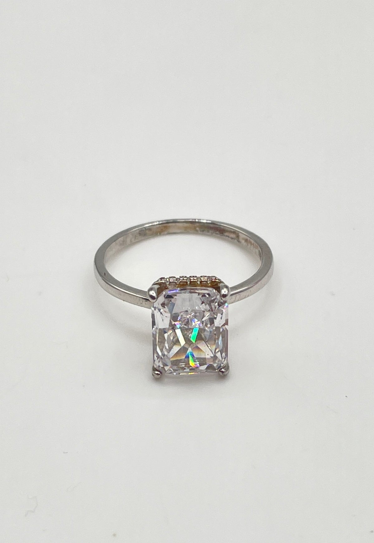 925 Sterling Silver Cushion-Cut CZ Hidden Halo Pavé Engagement Style Ring 3.6g