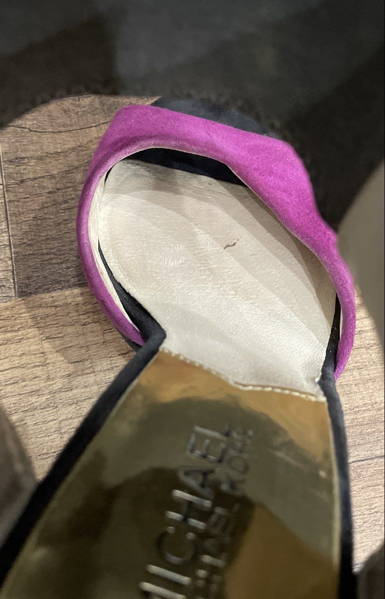 Michael Kors Suede Ankle Wrap Black Purple Stiletto Heels Women's Size 8M