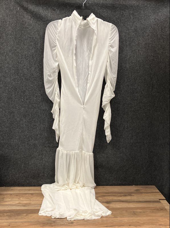 Fashion Nova Women's Cardi Party Ruched Dress White Maxi Gown NWT Size XS
