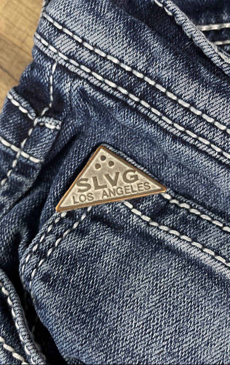 Salvage Men's Mayhem Boot Regular Fit Blue Jeans Whiskered Buckle Exclusive Sz S