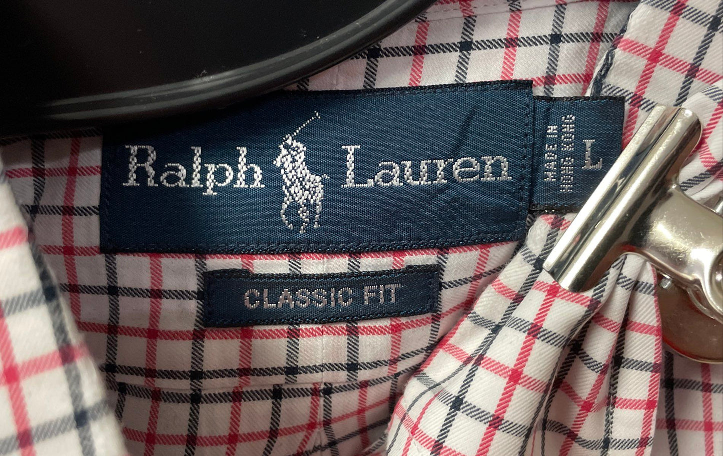Ralph Lauren Men's Red Navy Blue Plaid Classic Fit Cotton Button Down Shirt Sz L