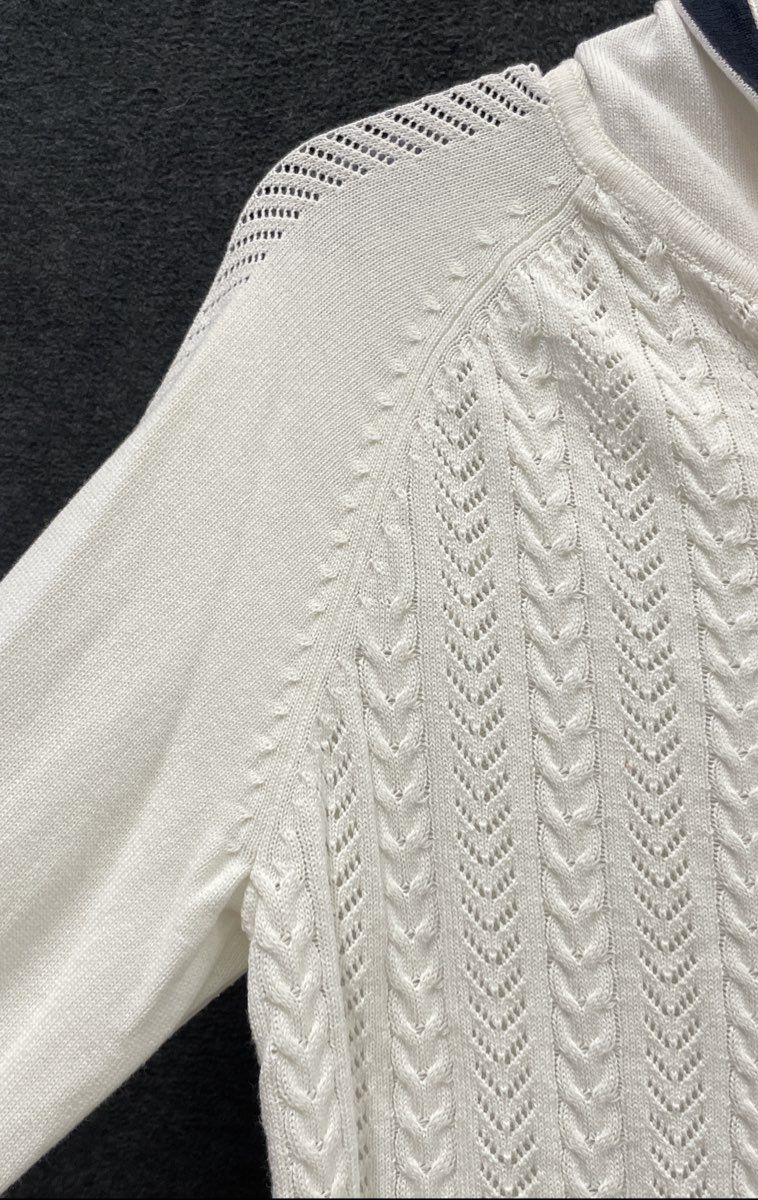 Tommy Hilfiger Jeans Women's White Cable Knit Pointelle Zip Up Hoodie Sweater L