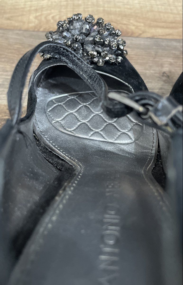 Antonio Melani Black Suede Beaded Platform Mary Jane Heels Size 8M