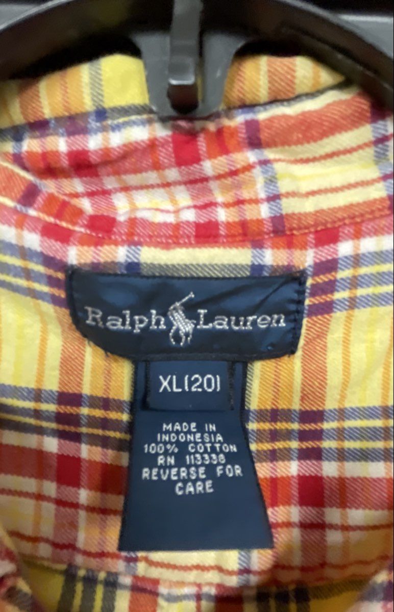 Ralph Lauren Boys Yellow Red Plaid Long Sleeve Button Down Shirt Sz XL (20)