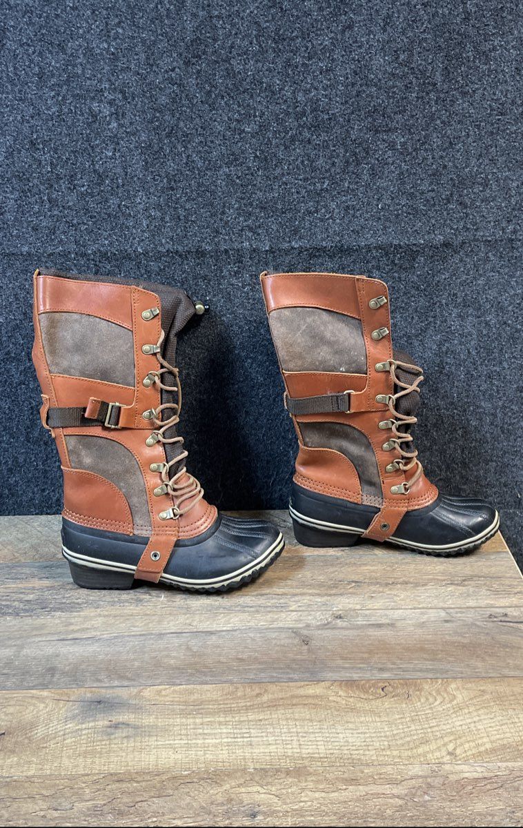 Sorel Cate the Great Brown Black Tall Winter Snow Duck Boots Women's Size 5.5