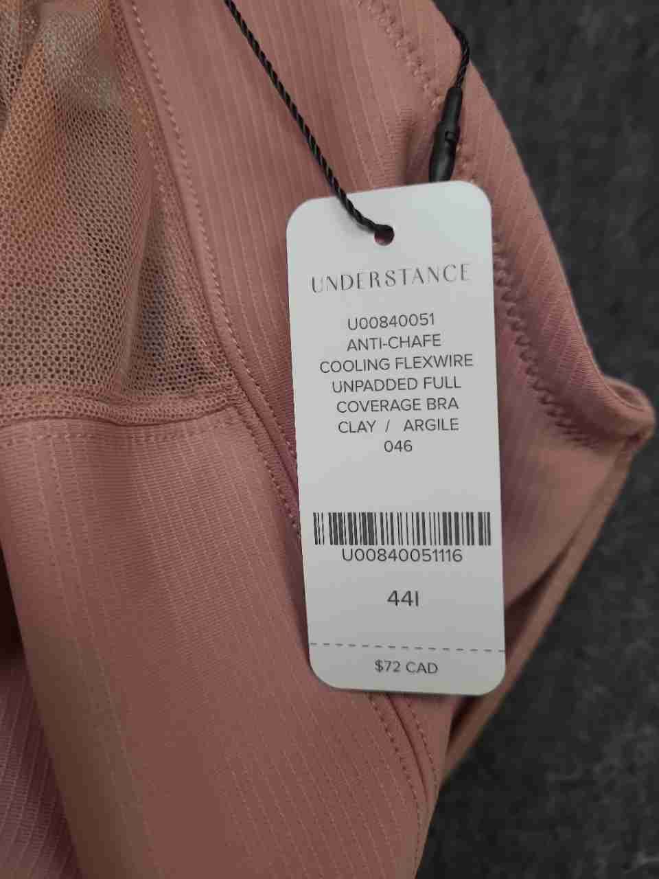 Understance Women's Clay Anti-Chafe Cooling Flexwire Unpadded Bra Sz 44I NWT