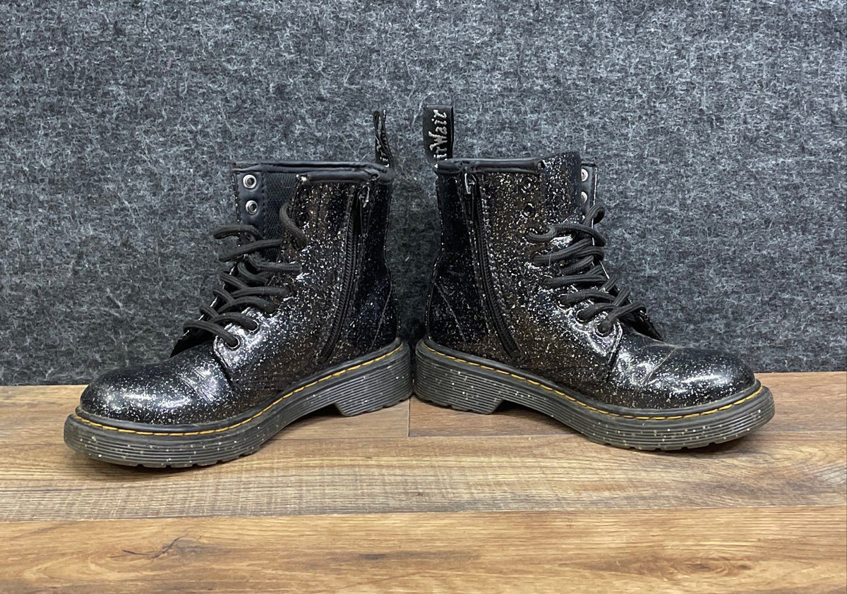 Dr. Martens 1460 J Black Glitter Toddler Lace-up Zip Boots Size 12