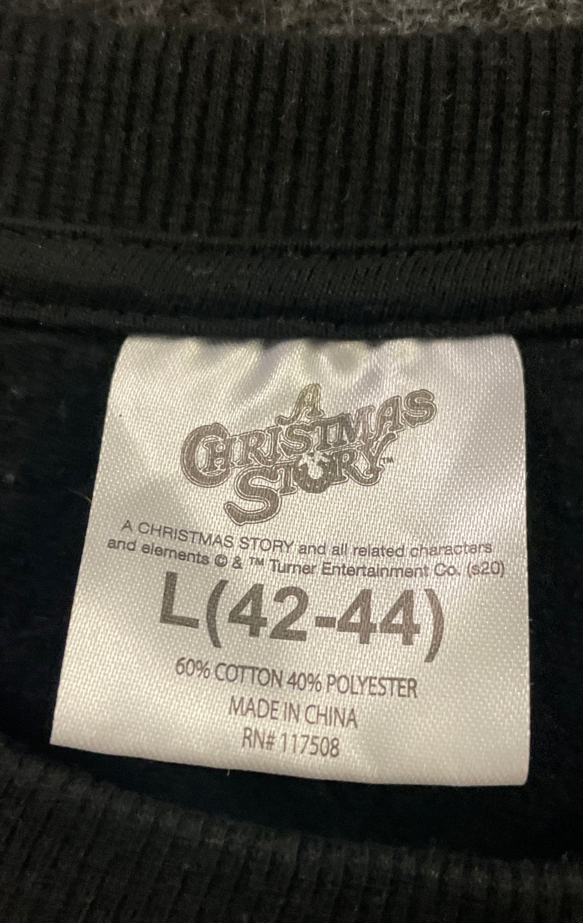 A Christmas Story Men's Sweatshirt Black Ralphie Pink Bunny Suit Graphic Sz L
