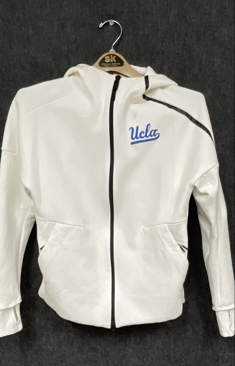 Adidas Women's UCLA Bruins ZNE Full Zip Hooded Jacket White Scuba Sz M