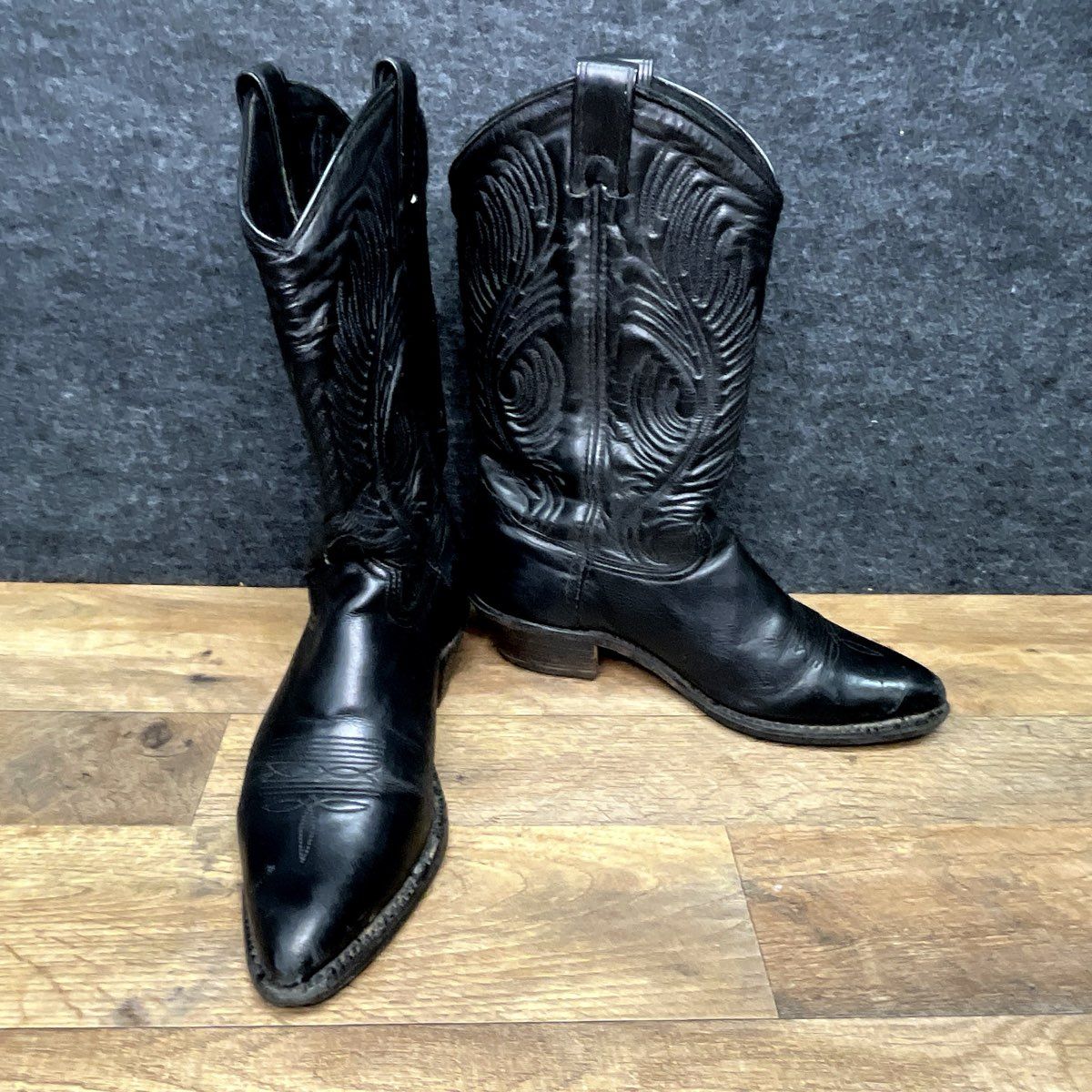 Vintage USA Made Black Faux Leather Western Cowboy Boots Men's Size 7.5 D