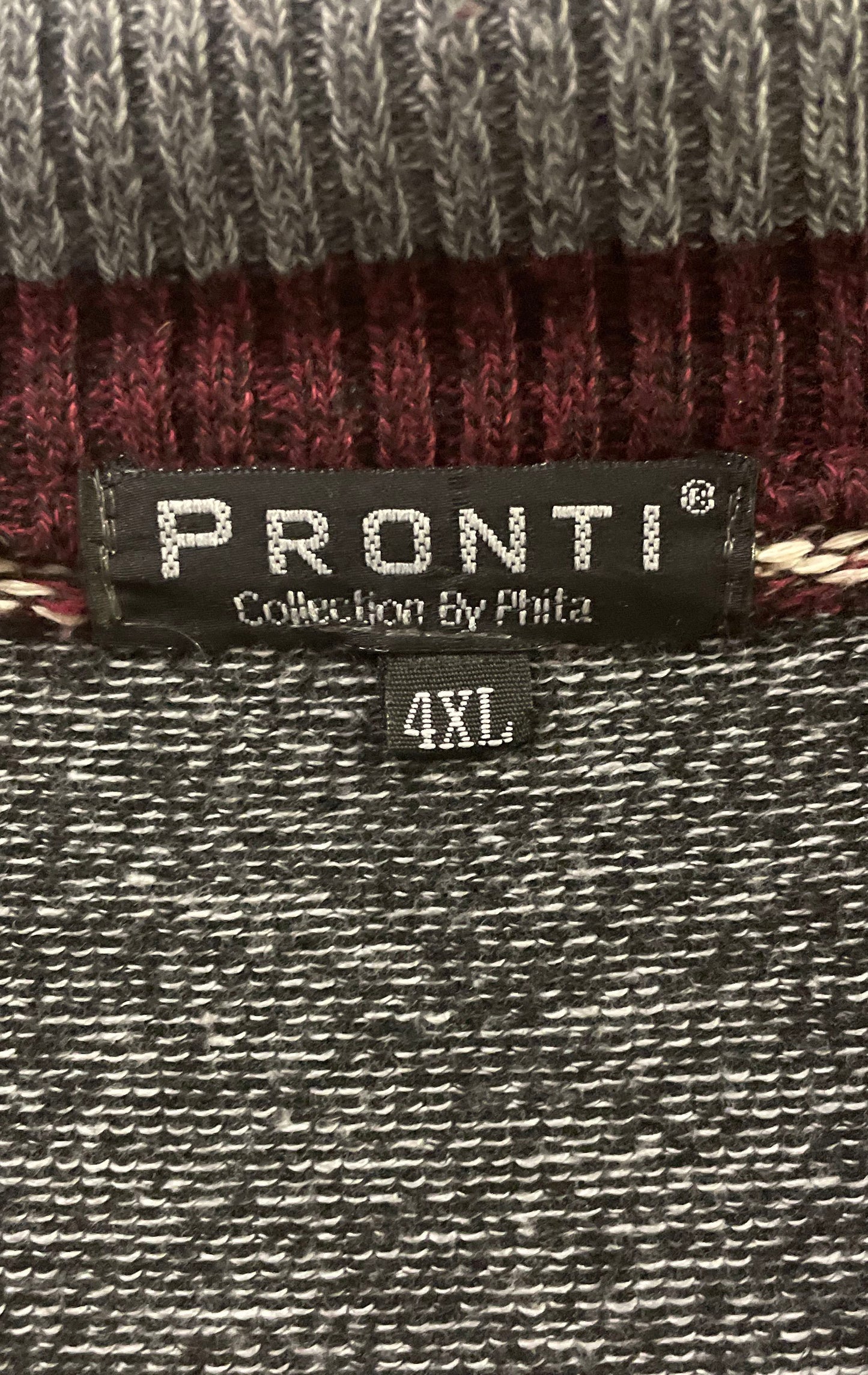 Vintage 90s Pronti Men's Pullover Sweater Burgundy Gray Striped 1/4 Zip Sz 4XL