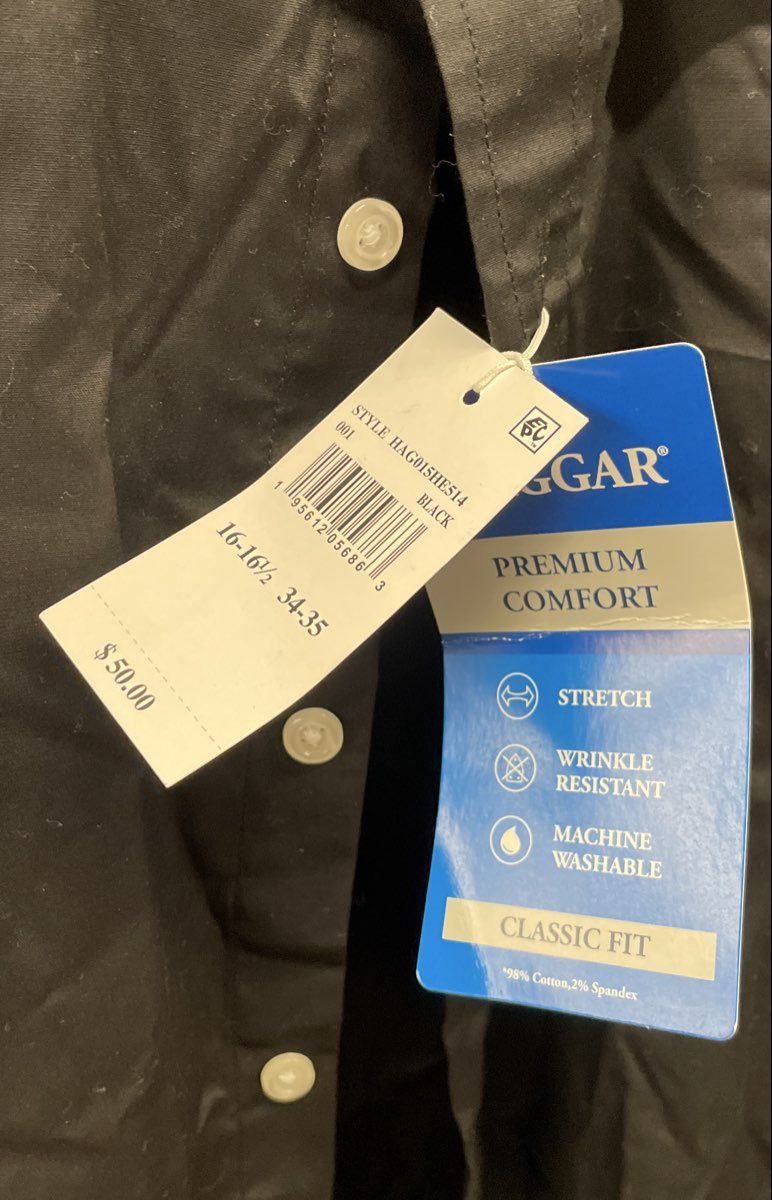 Haggar Men's Black Dress Shirt Classic Fit Stretch 16-16.5 34-35 NWT