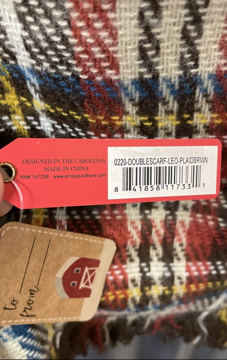 Simply Southern Women's Leo Plaid Scarf Brown Multi Fringed Cashmere Feel NWT