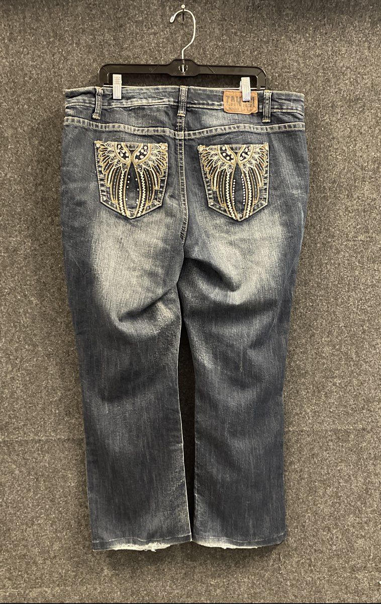 Vintage Y2K Zanadi Women's Blue Embroidered Wing Pocket Bootcut Jeans Size 20