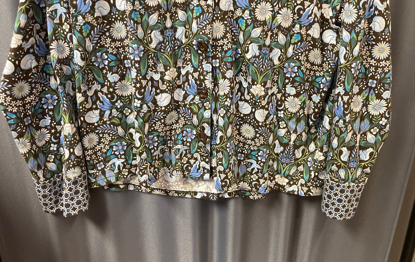 Vera Bradley Women's Brown Blue Botanical Animal Print Cotton Shirt Size L