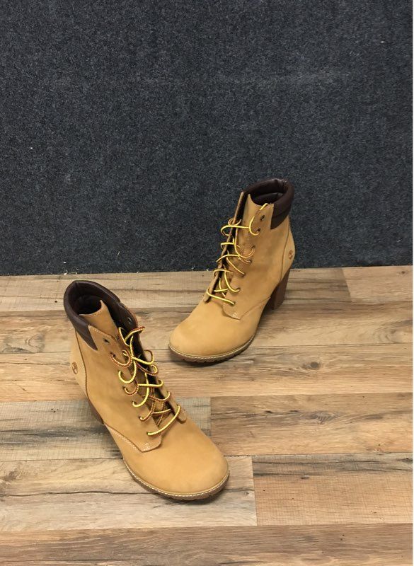 Timberland Allington 6-Inch Lace-Up Wheat Nubuck High Heel Boots Women's Size 8