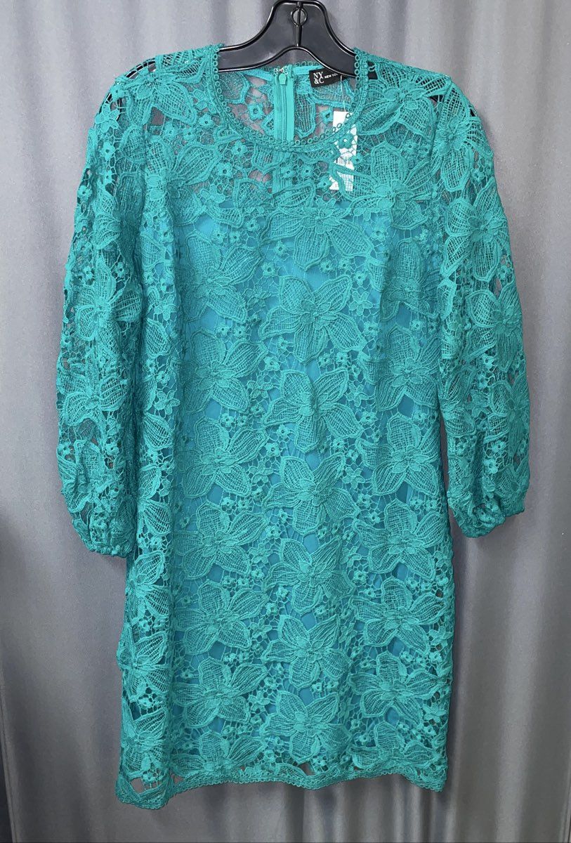 NWT Women's Emerald Green New York & Company Long Sleeve Lace Dress - Size M
