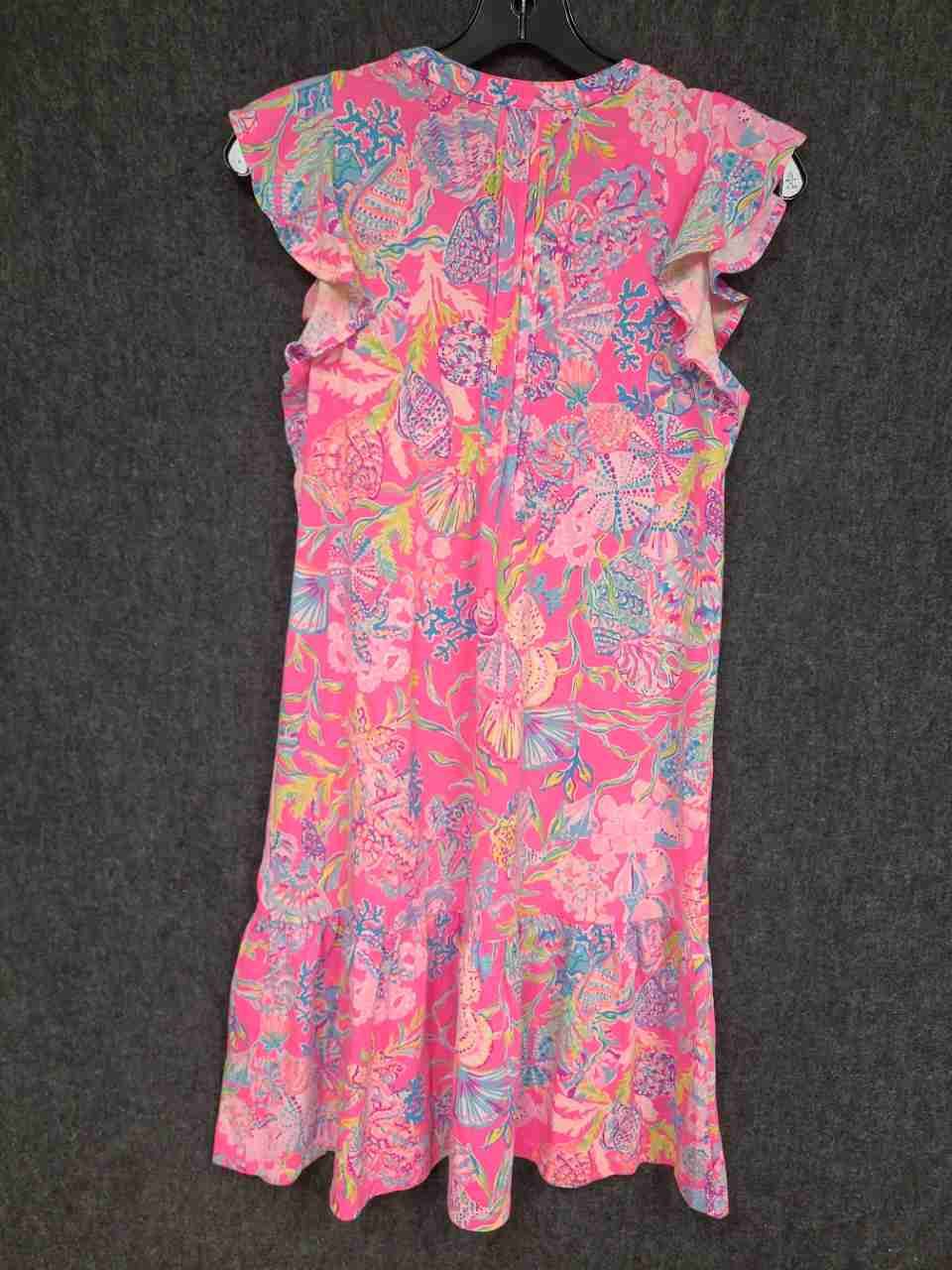 Lilly Pulitzer Women's Golda Flutter Sleeve Dress Pink Shell Print Cotton Sz XS