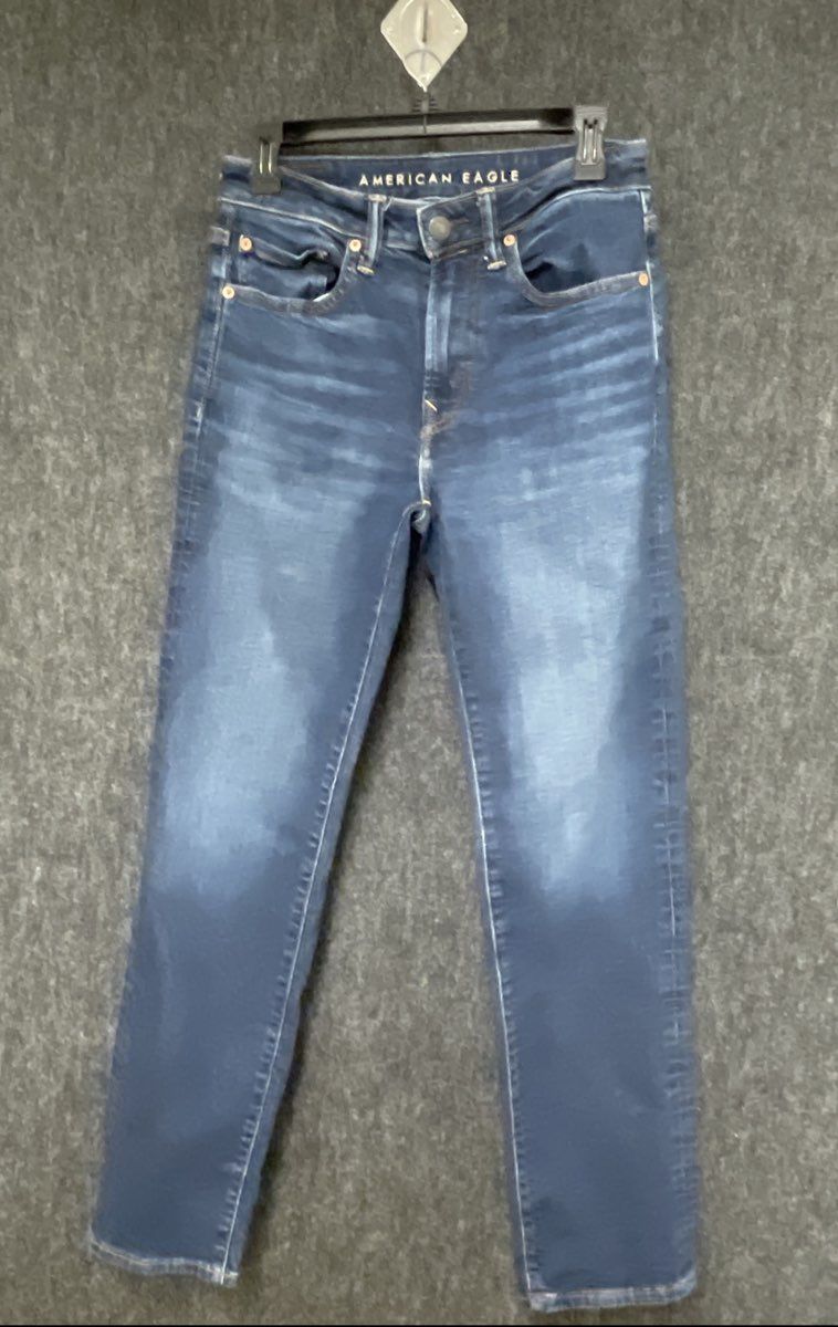 American Eagle Men's Air Flex+ Blue Slim Straight Faded Jeans 28x32 Small