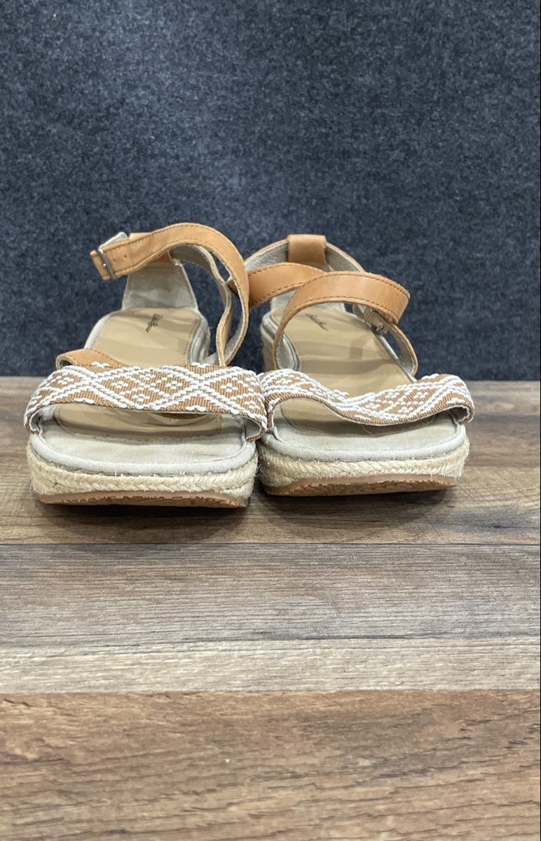 Eddie Bauer Tan Brown Woven Espadrille Wedge Sandals Women's Size 9