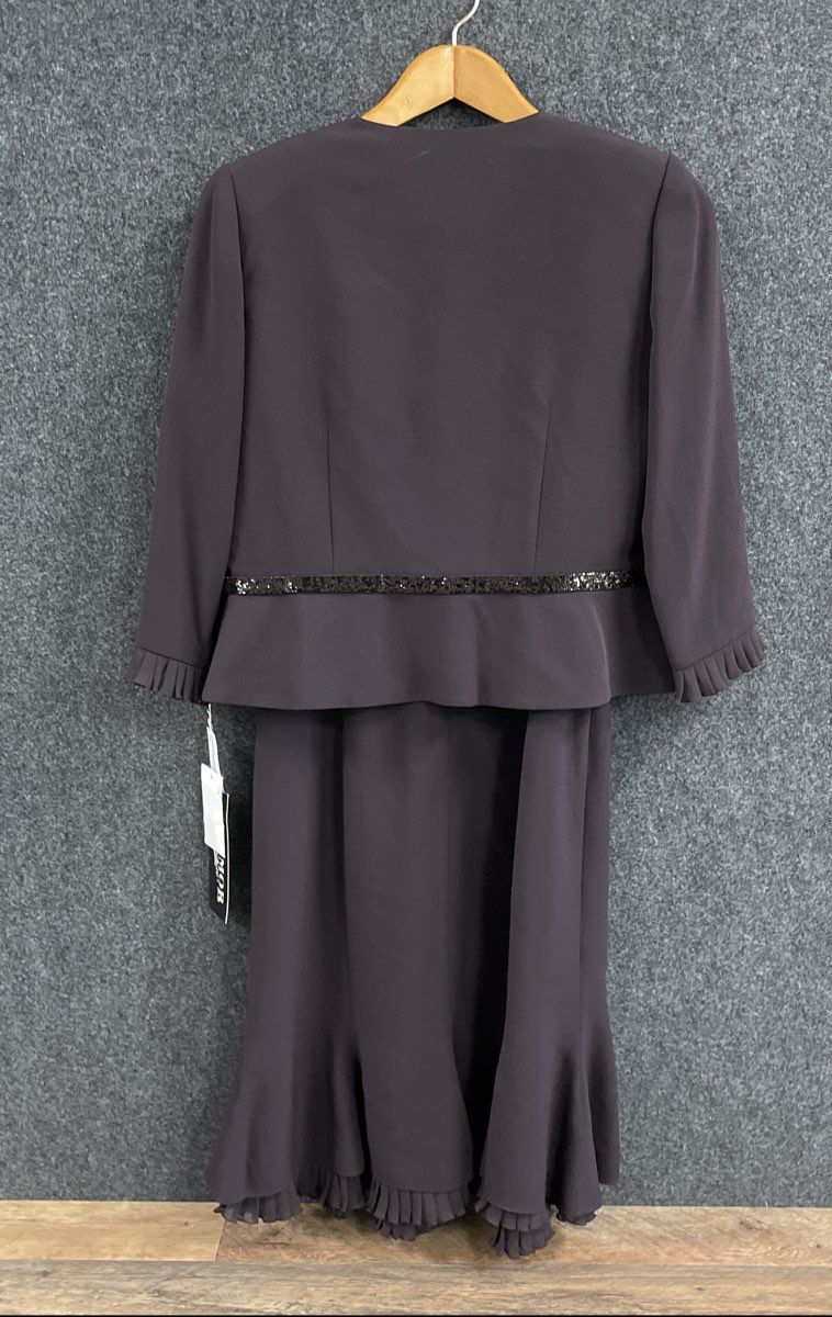 Daymor Women's Brown Beaded Ruffle Jacket & Dress Evening Set NWT Sz 12