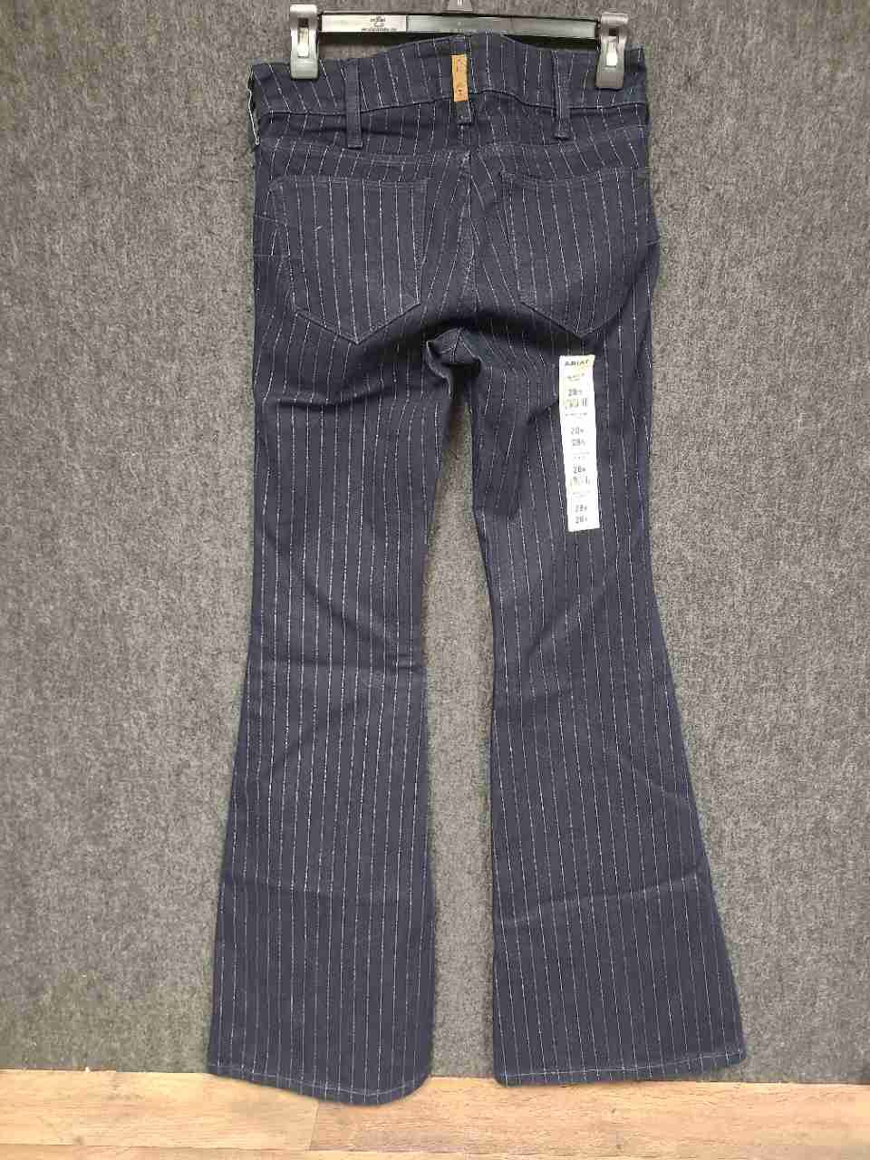Ariat Women's Perfect Rise Flare Pants Blue Pinstripe Denim Jeans Sz 28R NWT