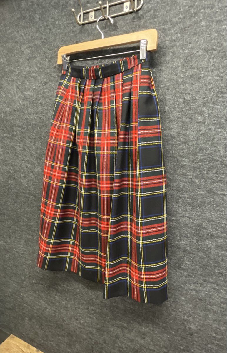 Vintage 90s Lands' End Women's Red Plaid Wool Pleated A-Line Skirt Sz 6P