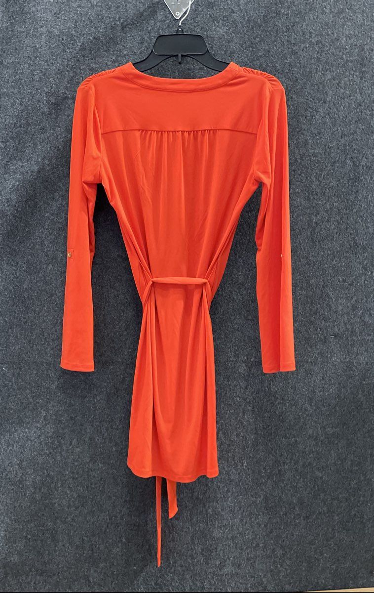 Michael Kors Women's Orange Lace Up Gold Chain Long Sleeve Dress Sz P/S