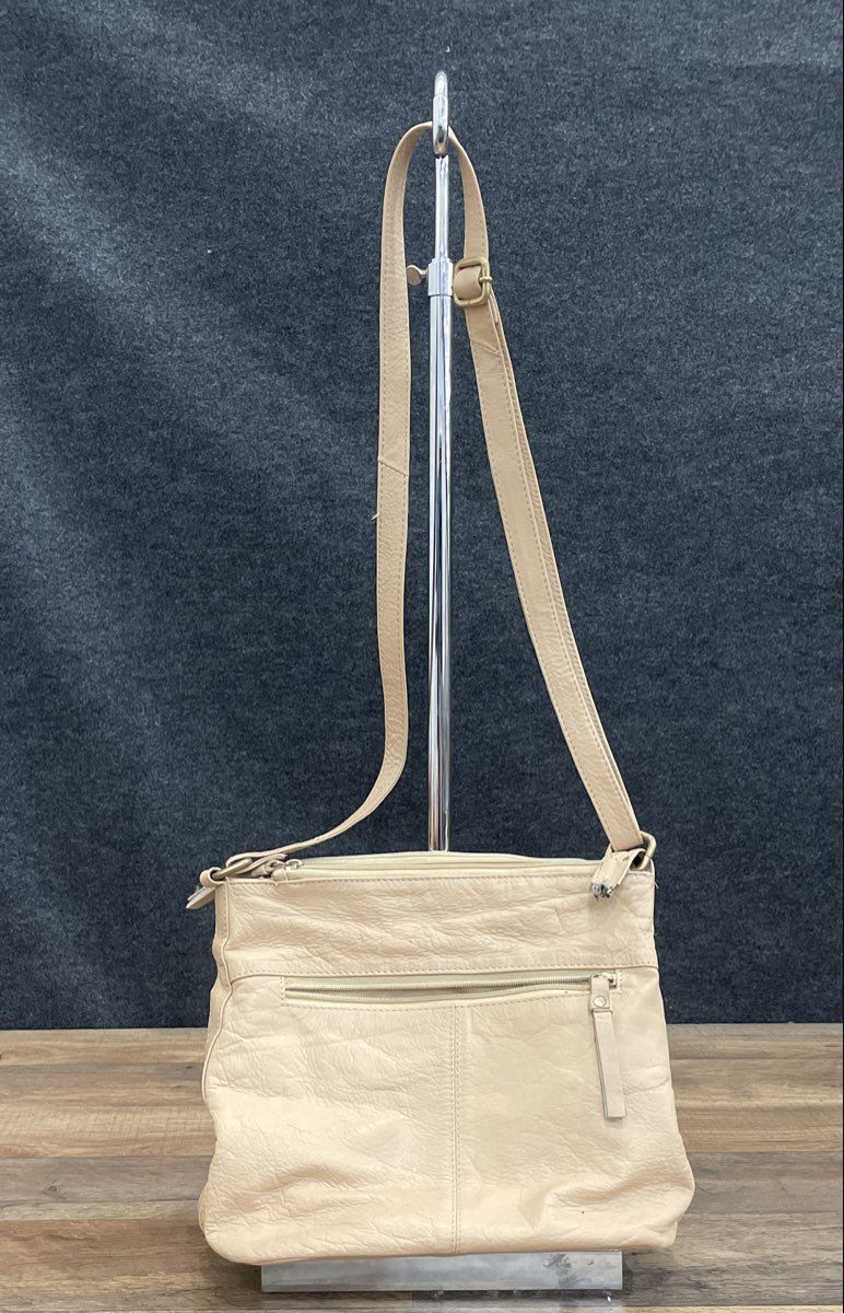 Great American Leather Works Cream Leather Laced Front Crossbody Bag Vintage