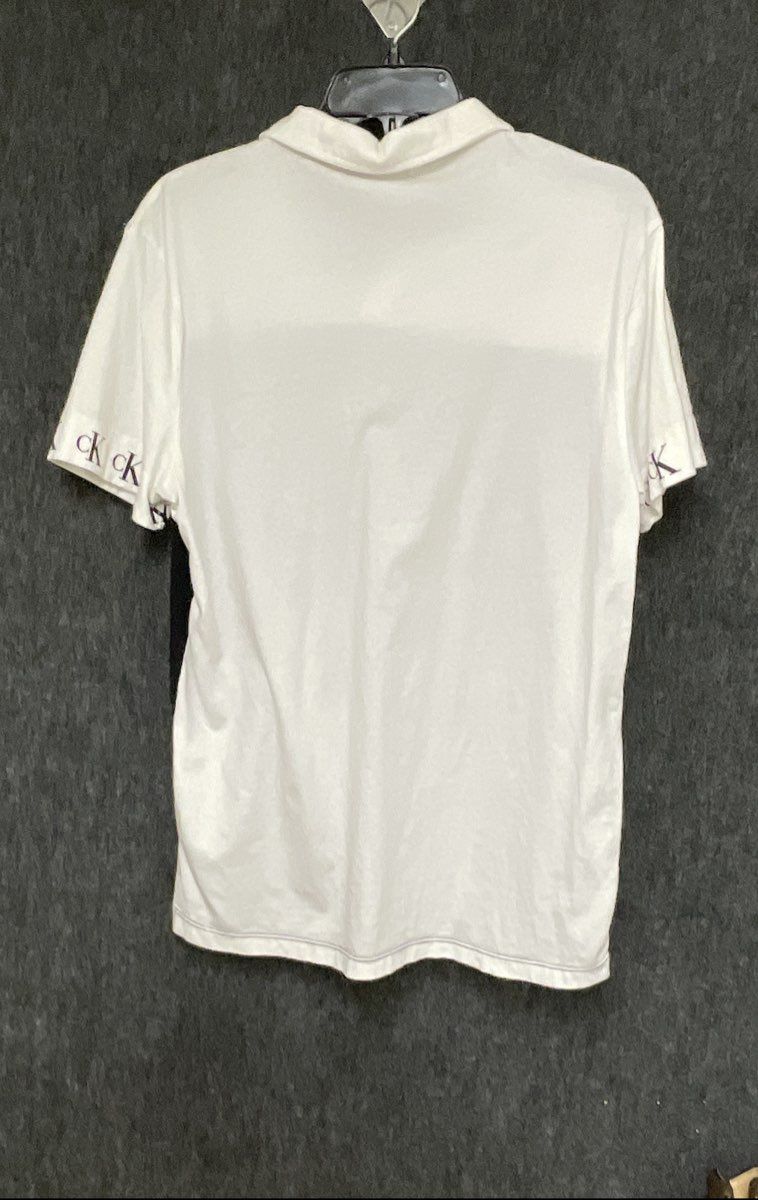 Calvin Klein Men's Black White Colorblock Polo Shirt Logo Sleeve Cuffs Sz S