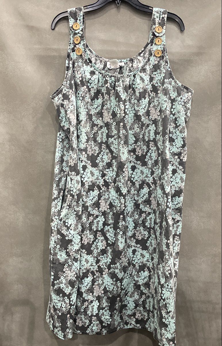 Vintage 90s Anthony Richards Women's Blue Grey Floral Button Strap Dress Sz XL