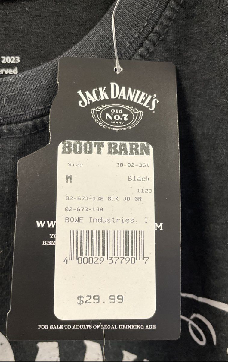 Jack Daniel's Old No. 7 Whiskey Label T-Shirt Reprint Bowe Industries Sz M