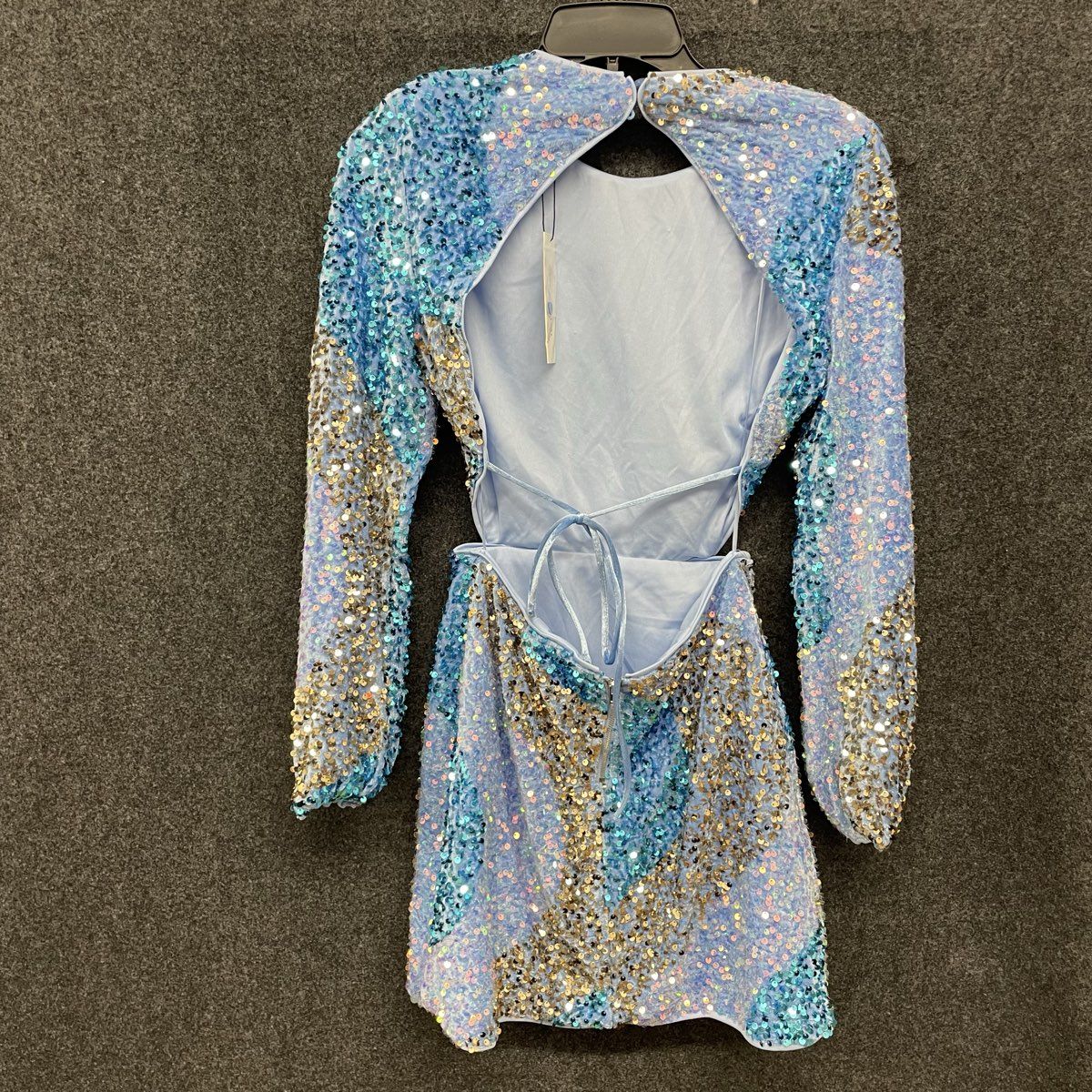 Strut & Bolt Women's Blue Sequin Padded Mini Dress Open Back Long Sleeve S NWT