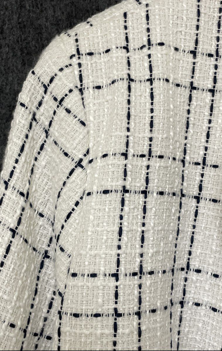 Ann Taylor Factory Women's White Black Tweed Plaid Frayed Trim Zip Jacket Sz 14