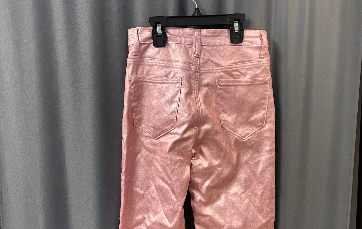 Edikted Women's Pink Shiny Metallic High Rise Flare Pants Sz S