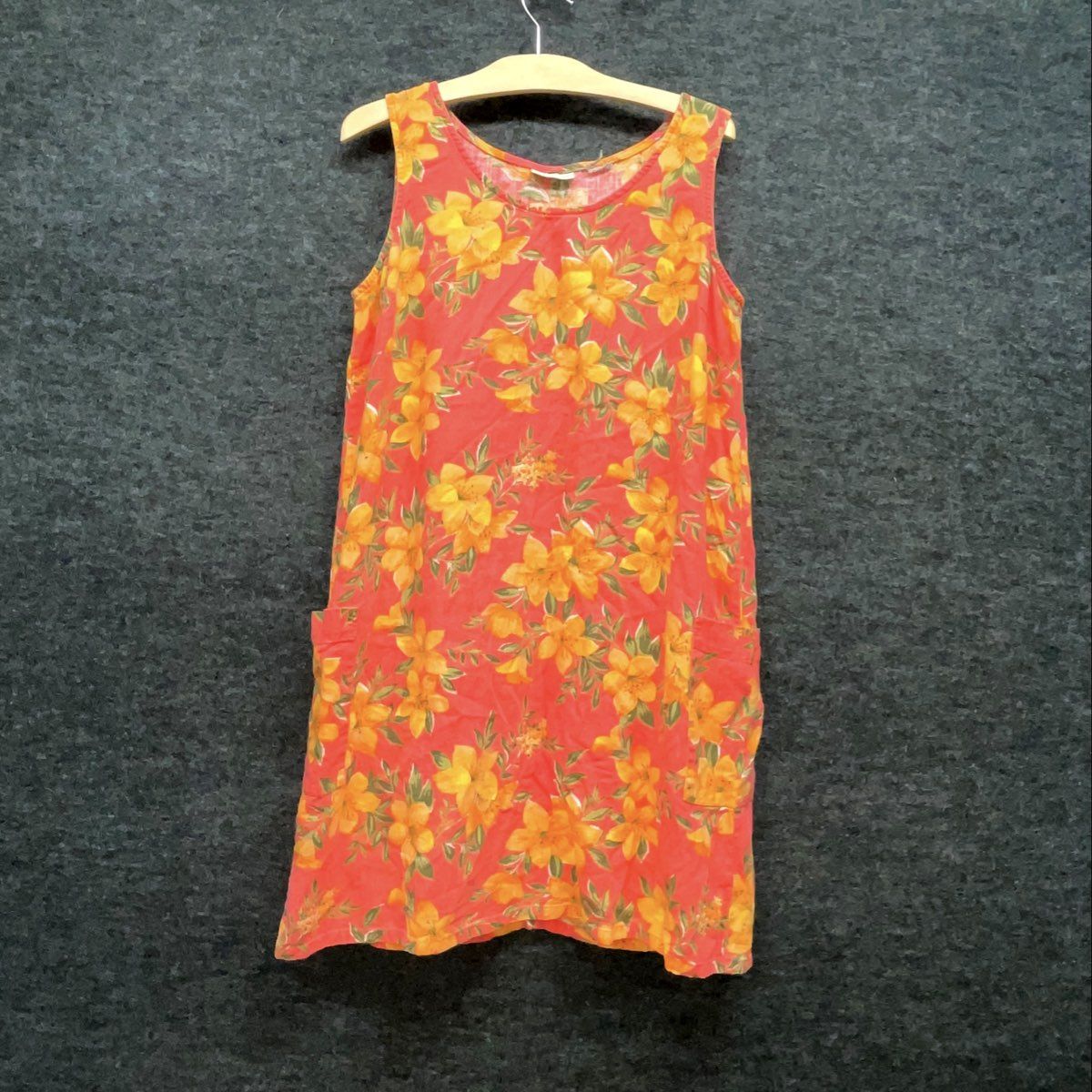 Vintage 90s White Stag Women's Orange Floral Sleeveless Shift Dress Pockets