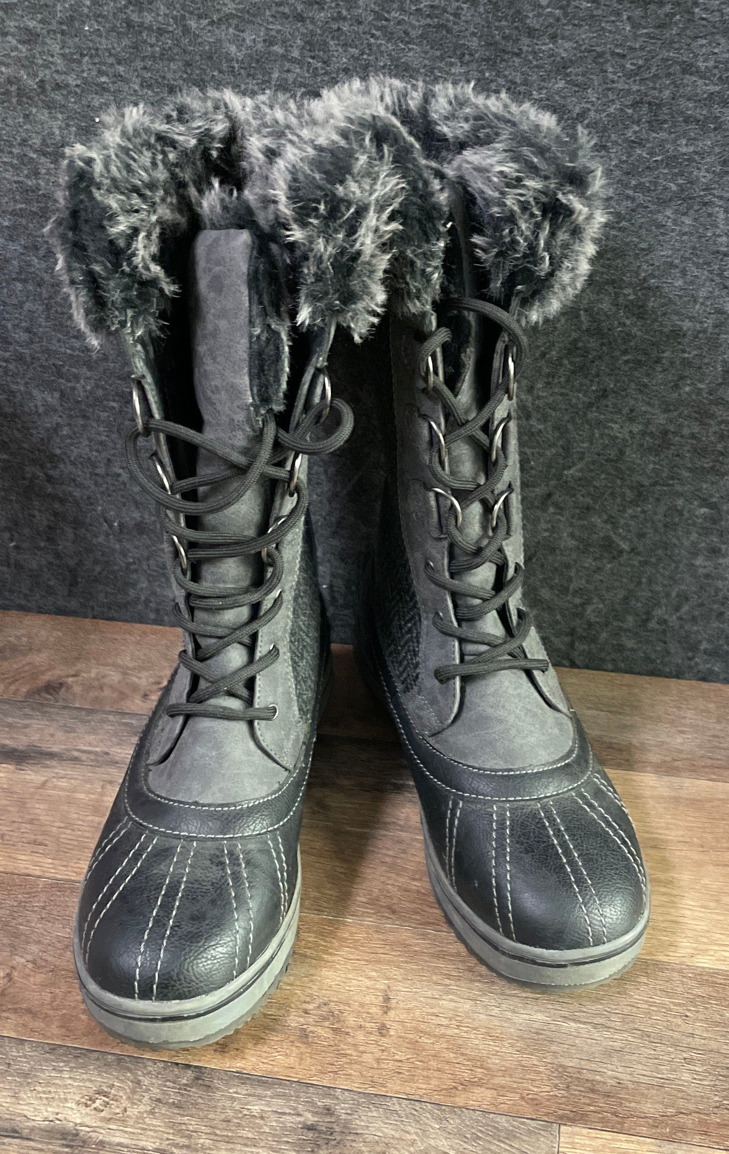 Northside Bishop Women's Grey Black Herringbone Winter Snow Boots Size 8