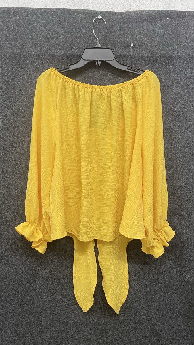 Cato Women's Yellow Textured Tie Front Off Shoulder Blouse Sz XL