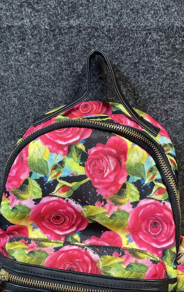 Juicy Couture Pink Rose Floral Nylon Backpack Purse Gold Hardware