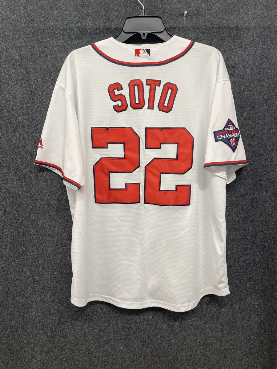 Majestic Washington Nationals Juan Soto #22 Cool Base WS Patch White Jersey XL