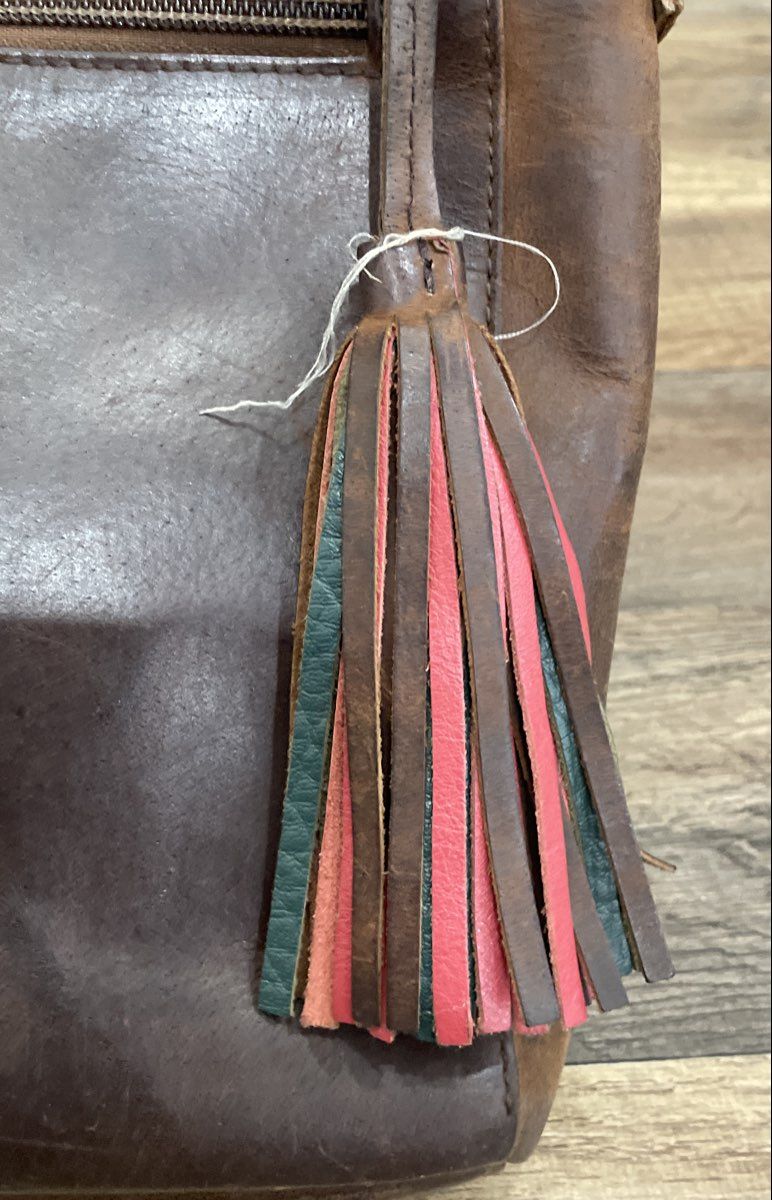 SERRV Brown Leather Crossbody Bag Adjustable Strap Multi-Color Tassel